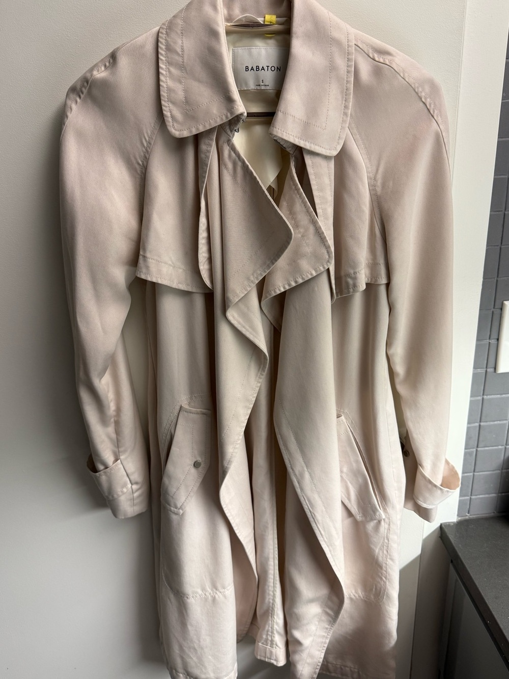 Babaton Beige Draped Waterfall Trench Coat